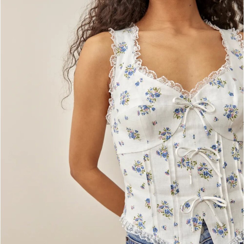 Reformation Brenda Linen Floral Top